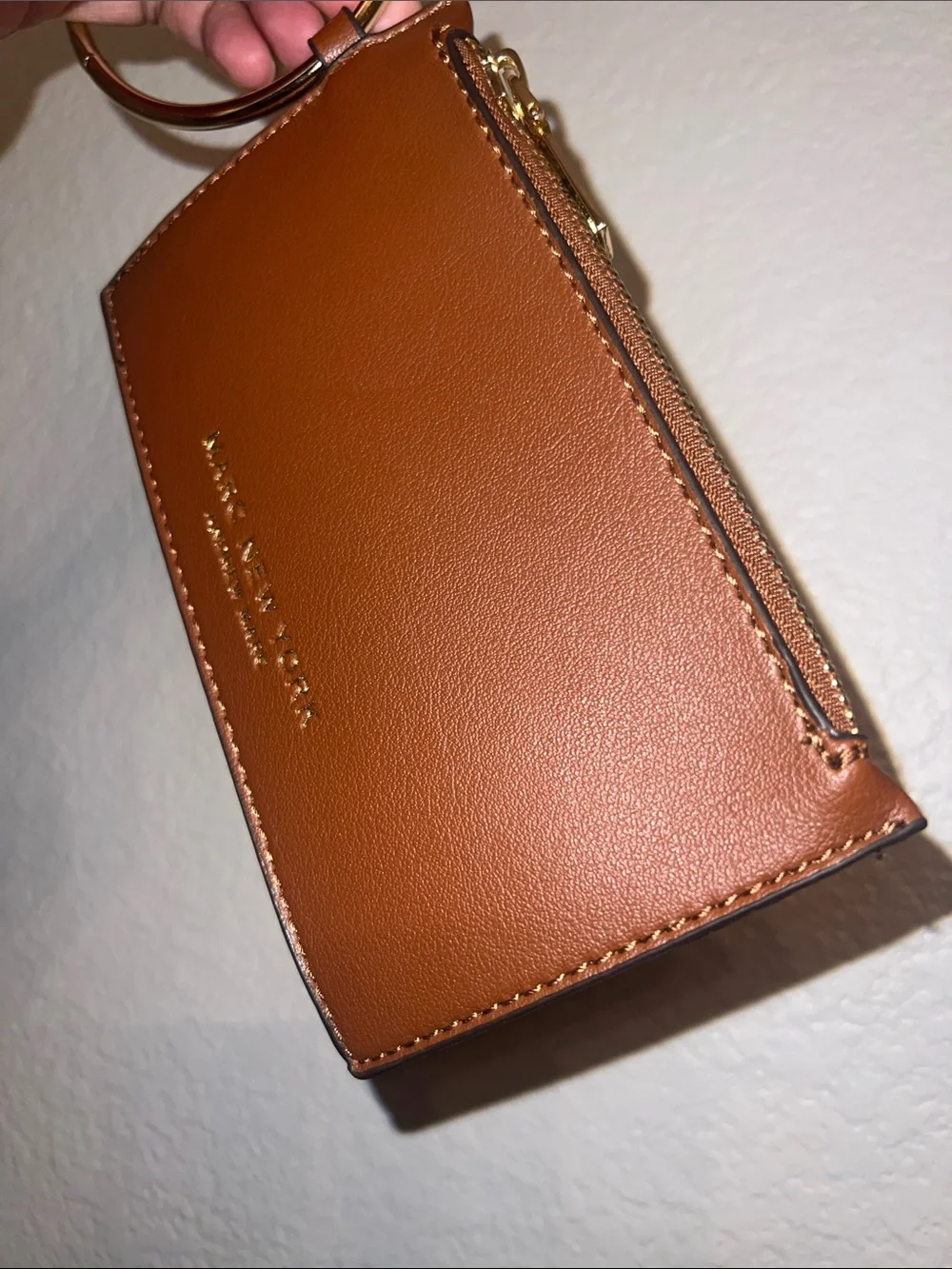 Marc New York Tan Leather Zip Card Holder Key Ring